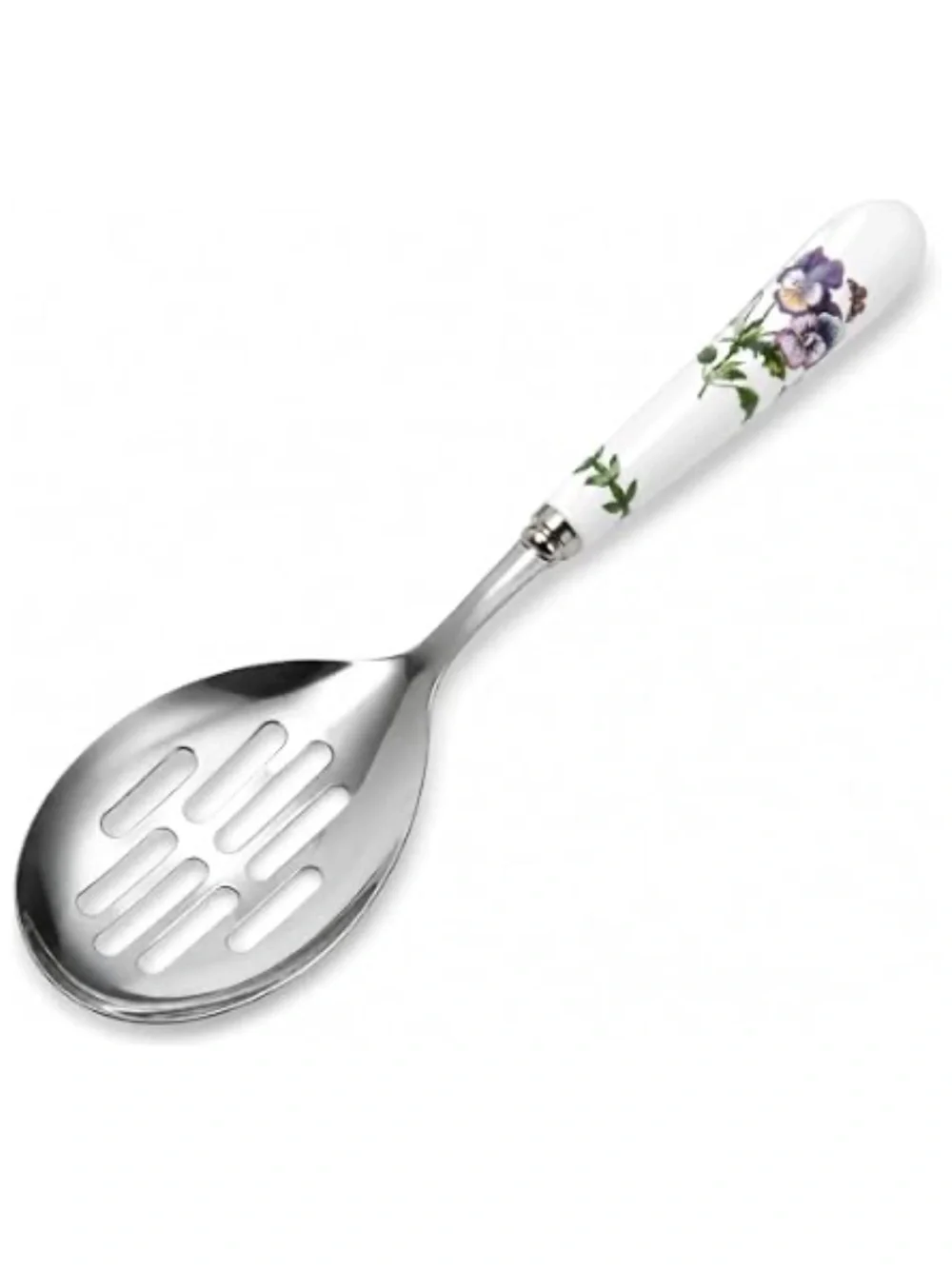 Portmeirion Spoon Floral Ceramic Handle Slotted Serving White Green Pansies